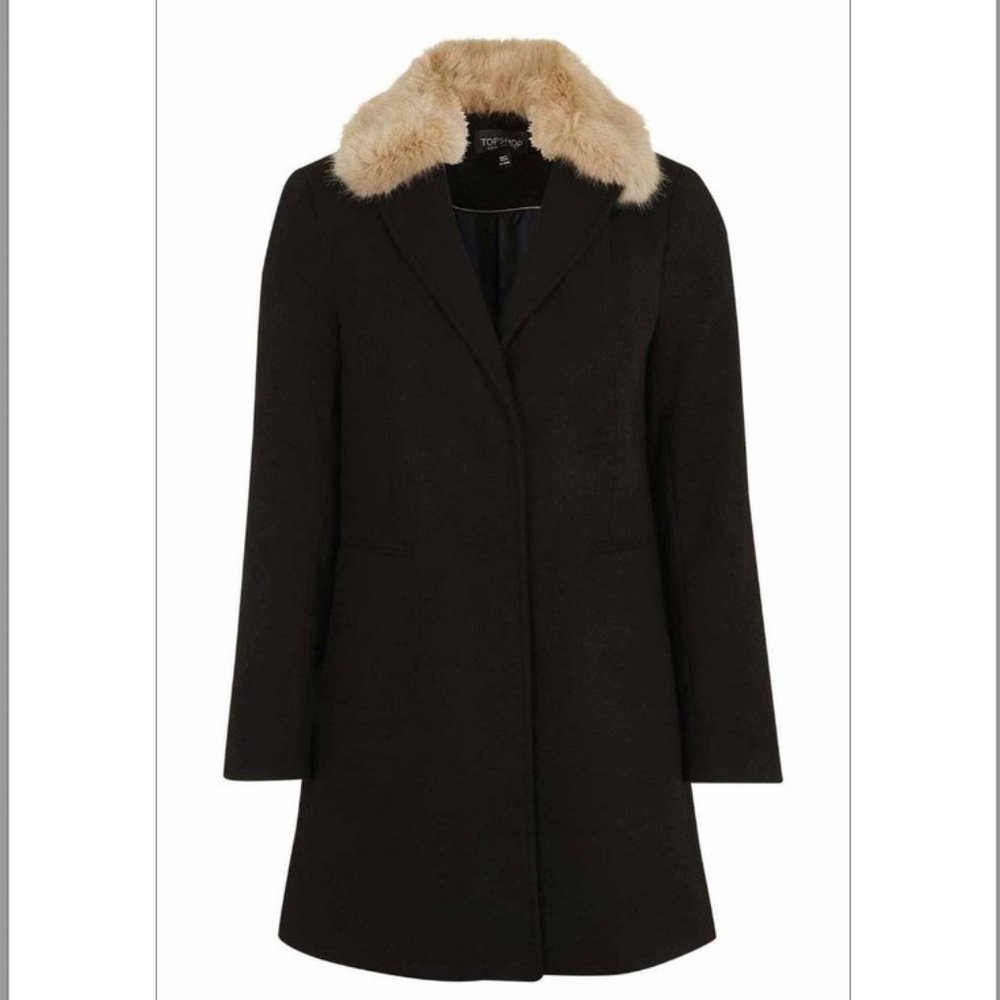 TOPSHOP Detachable Fur Collar Boyfriend Coat - Picture 2 of 5